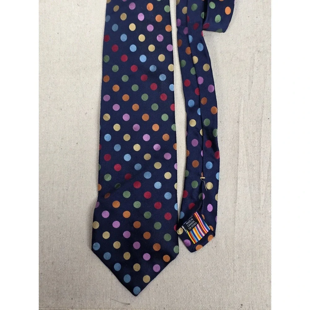 Bachrach Mens Silk Necktie Navy Blue Multi‎ Color Polka Dot Made in Canada